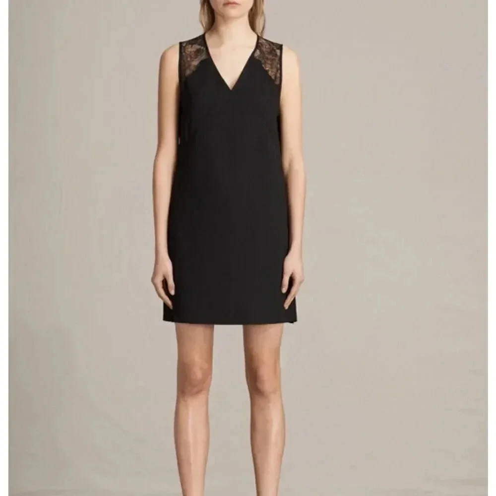 ALLSAINTS Prism black Sleeveless Sheath dress us size 4 UK size 8 lace